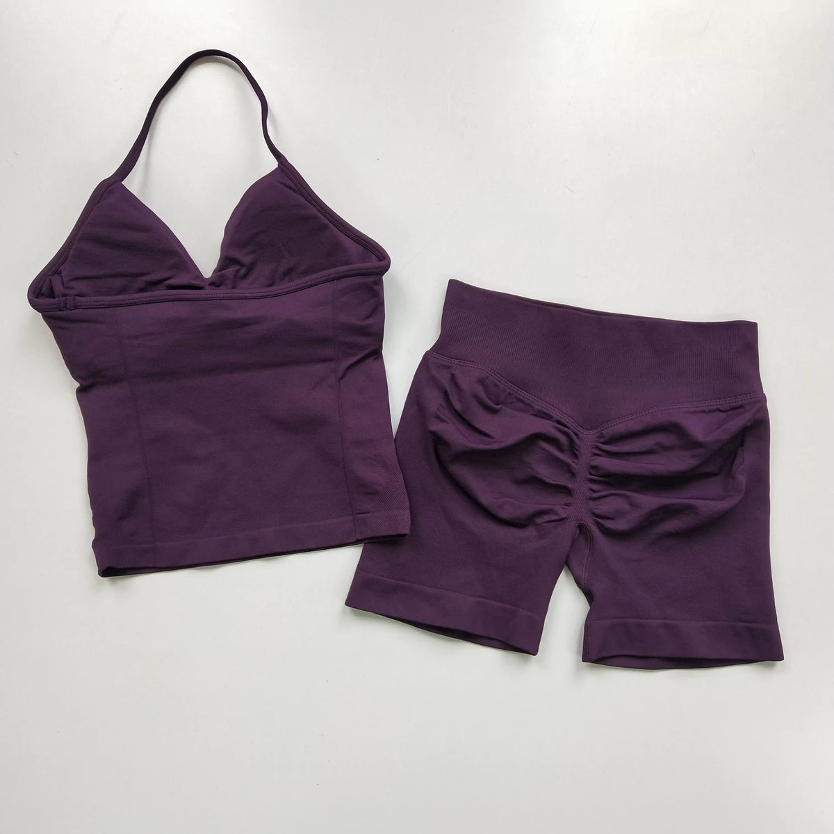 2 Pcs Sports Set Women Backless Tank Tops High Waist Scrunch Seamless Shorts Yoga Suit Gym Set Sportswear Workout Set