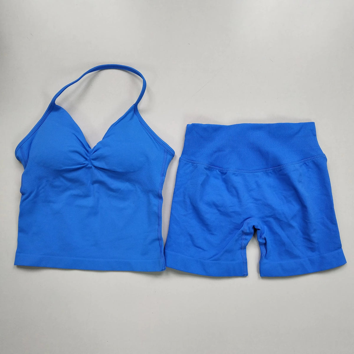 2 Pcs Sports Set Women Backless Tank Tops High Waist Scrunch Seamless Shorts Yoga Suit Gym Set Sportswear Workout Set