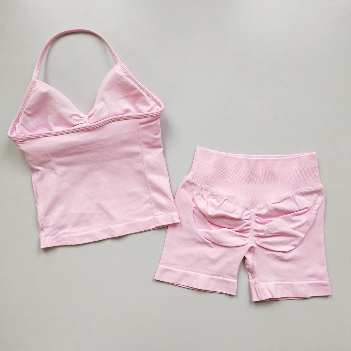 2 Pcs Sports Set Women Backless Tank Tops High Waist Scrunch Seamless Shorts Yoga Suit Gym Set Sportswear Workout Set