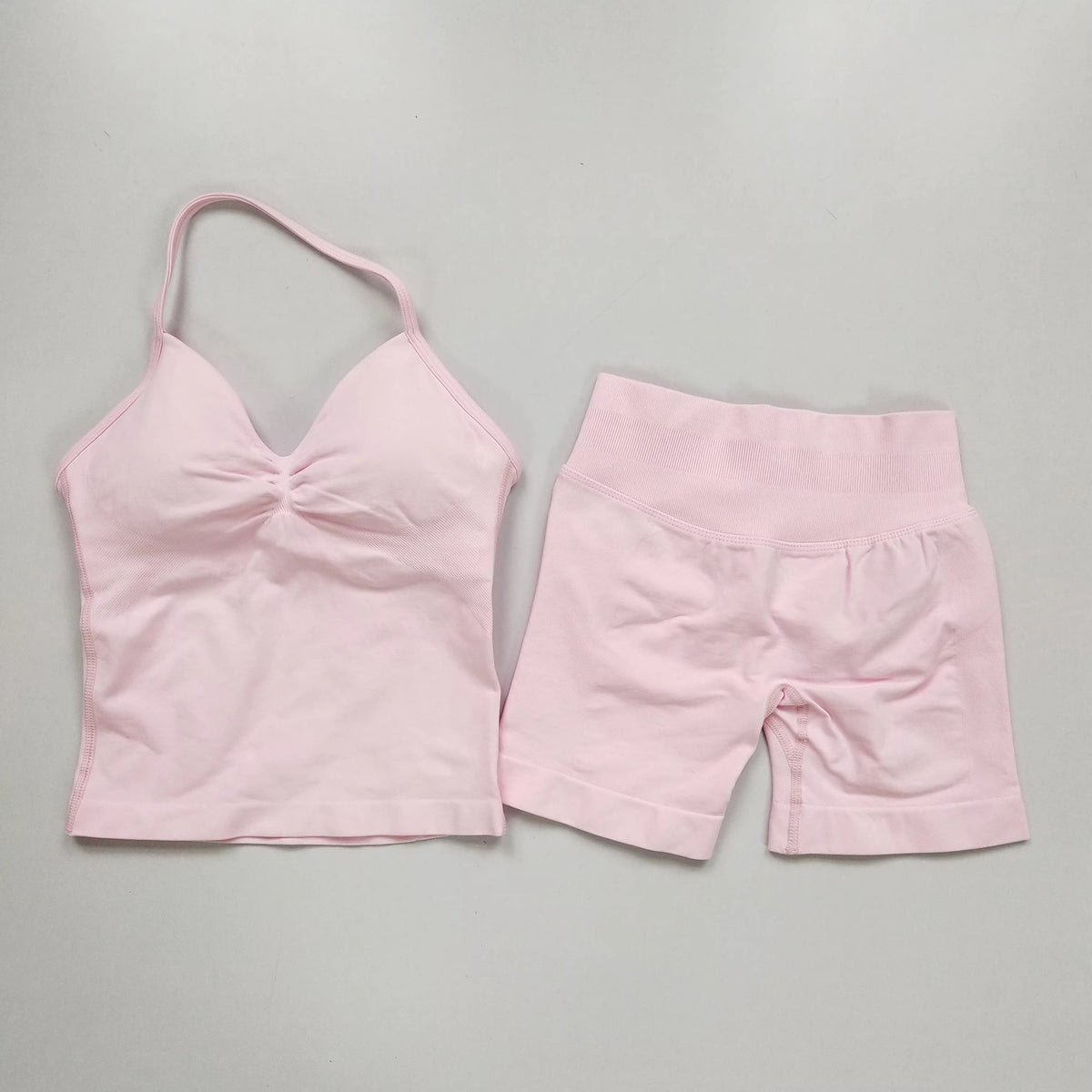 2 Pcs Sports Set Women Backless Tank Tops High Waist Scrunch Seamless Shorts Yoga Suit Gym Set Sportswear Workout Set