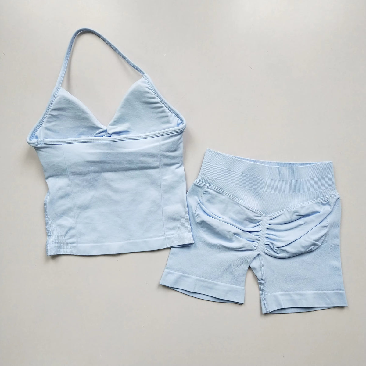 2 Pcs Sports Set Women Backless Tank Tops High Waist Scrunch Seamless Shorts Yoga Suit Gym Set Sportswear Workout Set