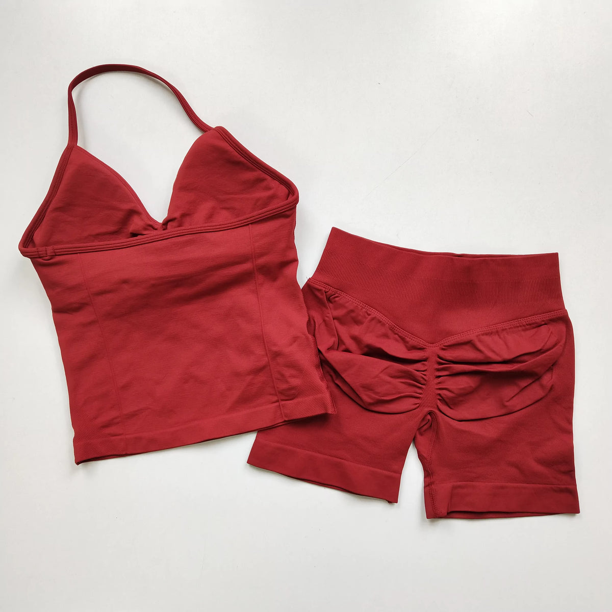 2 Pcs Sports Set Women Backless Tank Tops High Waist Scrunch Seamless Shorts Yoga Suit Gym Set Sportswear Workout Set