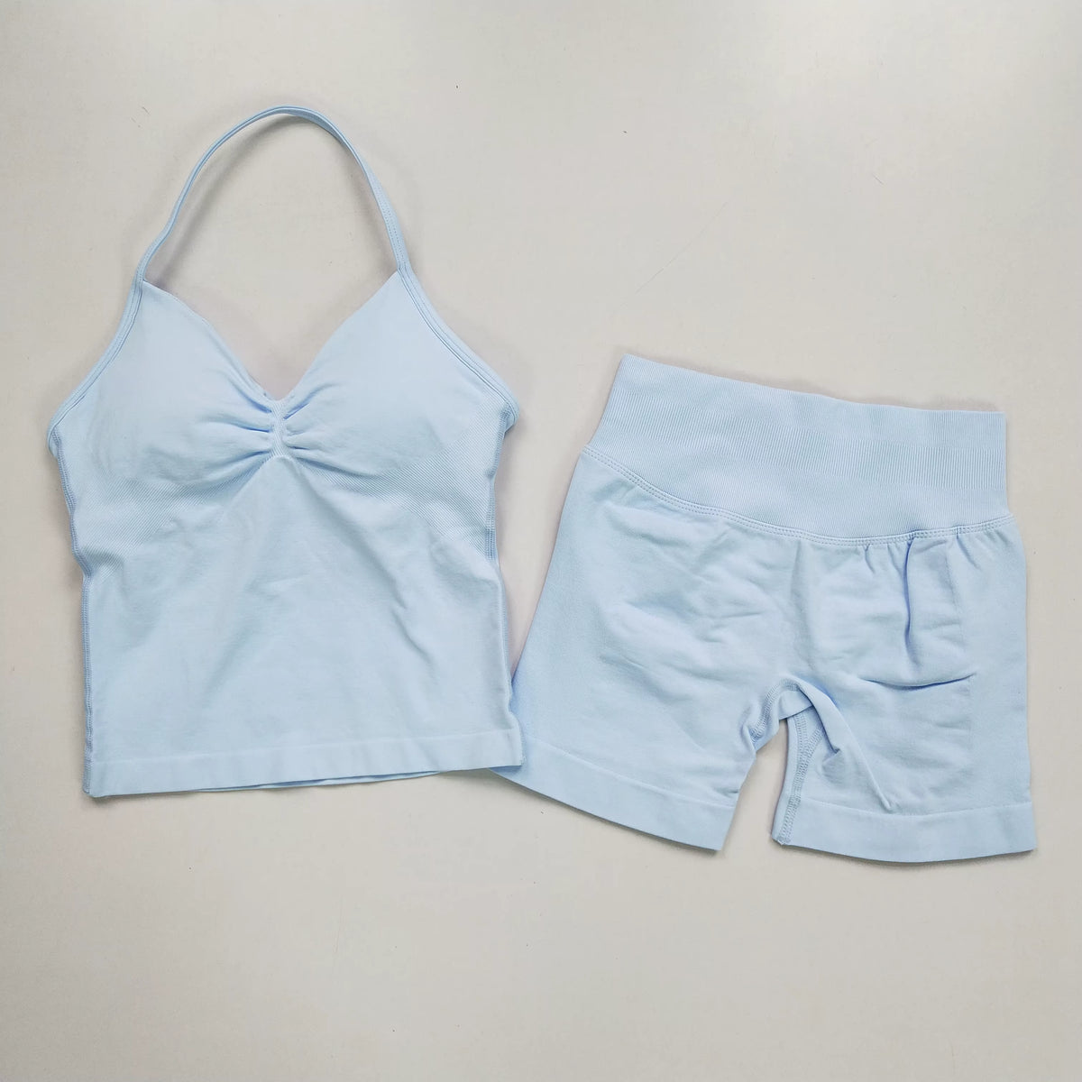 2 Pcs Sports Set Women Backless Tank Tops High Waist Scrunch Seamless Shorts Yoga Suit Gym Set Sportswear Workout Set