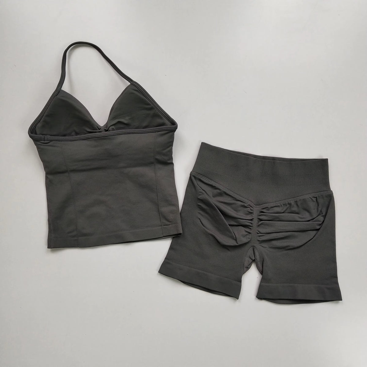 2 Pcs Sports Set Women Backless Tank Tops High Waist Scrunch Seamless Shorts Yoga Suit Gym Set Sportswear Workout Set